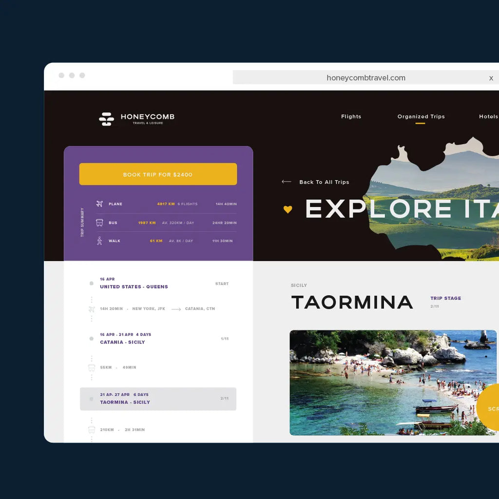 muse client honeycomb travel website layout